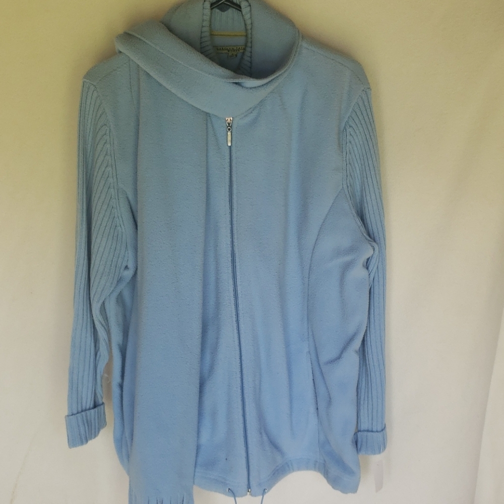 Zip up jacket with attached scarf